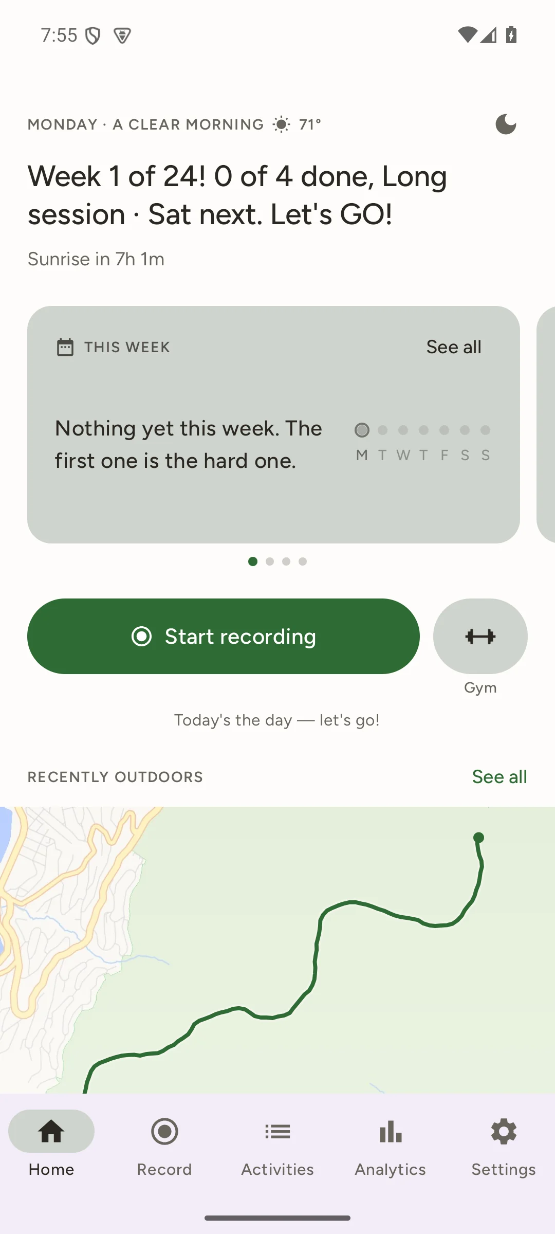 TrailFree app, Home screen